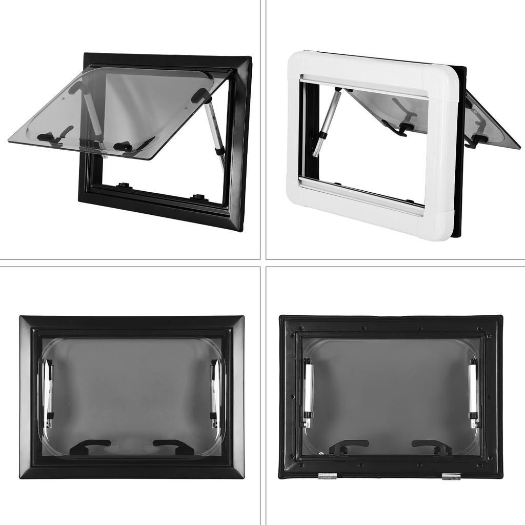 RV Push Out Window Right Angle Double Layer Acrylic Glass UV Proof Trailer Window with Insect Net Privacy Curtain for Caravan Camper