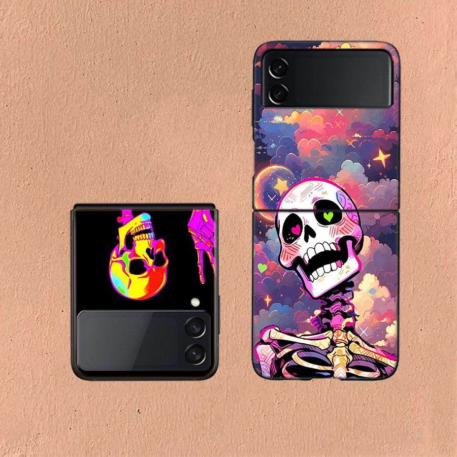 A Funny Skeleton Skull Coque For Samsung Z Flip7 6 Galaxy Case Shockproof Z Flip5 Z Flip3 4 5G Hard Cover Phone TPU PC Hard Fun