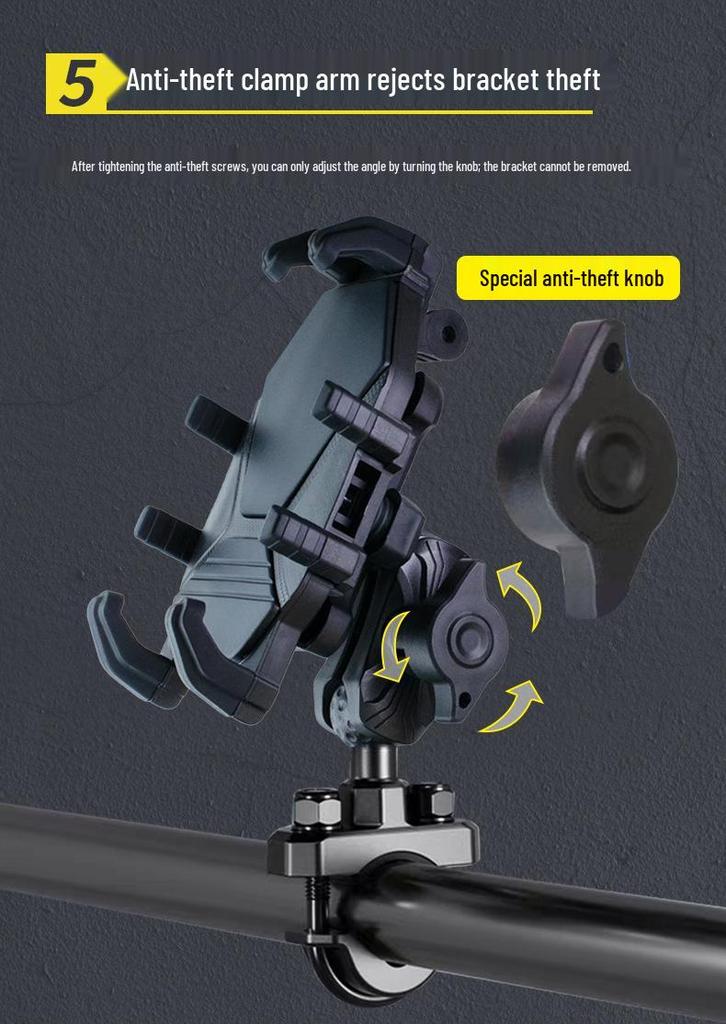 Shockproof Motorcycle Phone Holder with Anti-theft and Charging Features