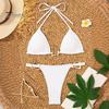 2Pcs/Set Women Bikini Set Sexy Solid Color Halter Bra High Waist Swimming Briefs Set Split Beach Swimwear