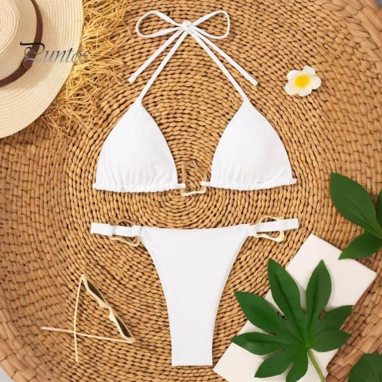2Pcs/Set Women Bikini Set Sexy Solid Color Halter Bra High Waist Swimming Briefs Set Split Beach Swimwear