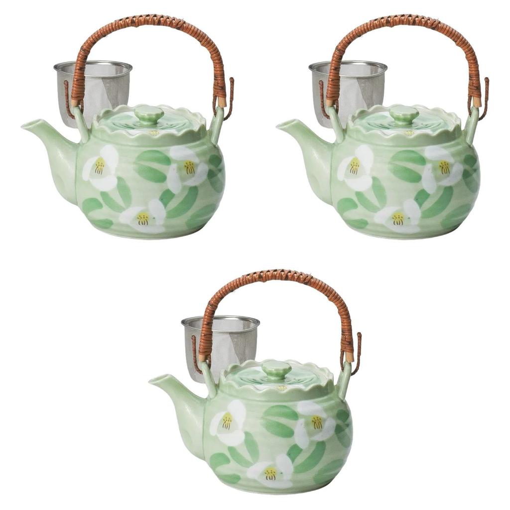 Set of 3 Green Camellia Rokuhei 6 Earthenware Teapots Earthenware Teapots Setomonohonpo U-shaped No. [14×11.5cm 850cc] Arita-yaki Arita-yaki