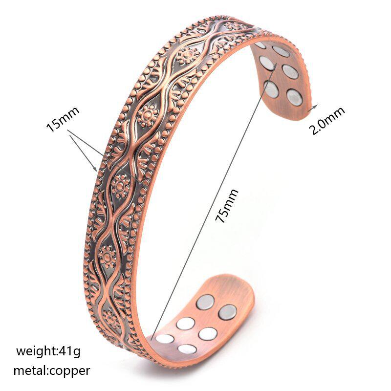 Pflaumenblüte & Akanthus Rotkupfer Retro Magnetfeldtherapie Armband