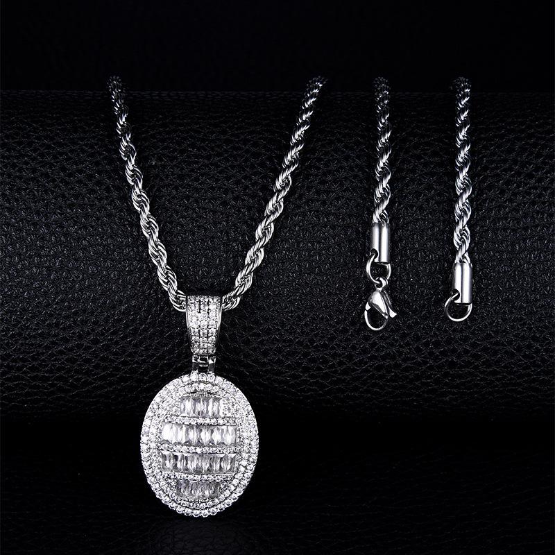 Retro Oval Zirconia Diamond-Encrusted Hip Hop Pendant Necklace