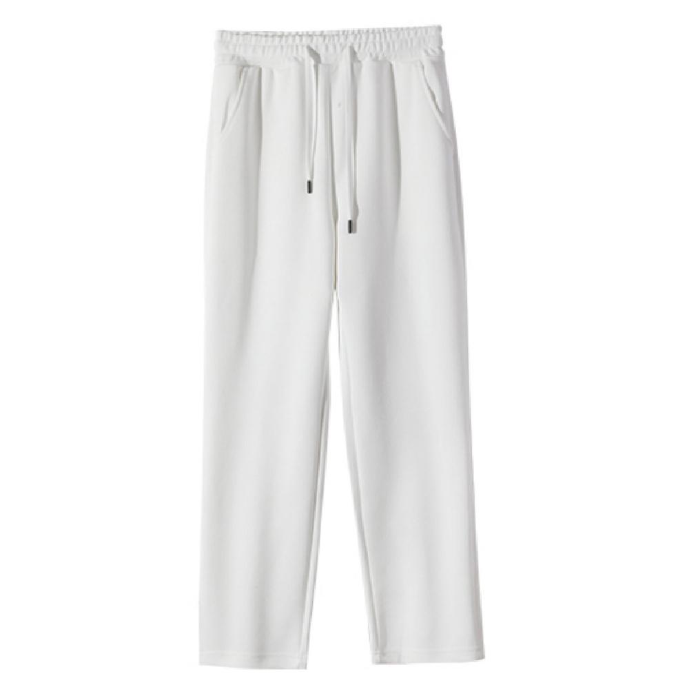 

Huamian spring and autumn unisex solid color loose pants, durable, high elasticity, straight-leg, flat-cuff casual trousers M белый