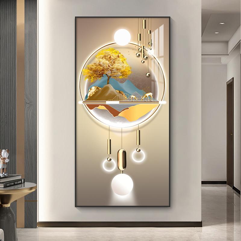 Pictură abstractă de lux de pânză aurie, artă de perete cu lumină copac bogat, afișe și imprimeuri pentru cerb, pentru decorarea coridorului, verandă