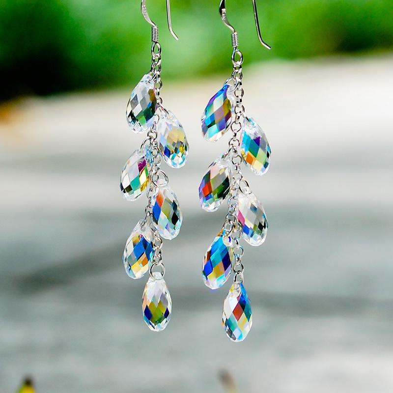 Modische Kristall-Quastenohrringe, Lange und Elegante Ohrringe, Romantisches Valentinstagsgeschenk, Ohrringe für Damen white