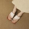 Holiday wind~ hand-woven flat-bottomed sandals 2025 summer breathable gold buckle square head set toe slippers women's slippers outdoor