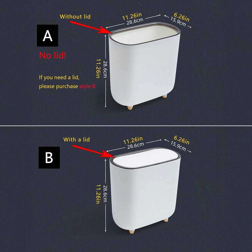 Bathroom Narrow Shape Trash Can Toilet Side Garbage Can with Lid Kitchen Odorproof Trash Bin Covered Trash Can Wastepaper Basket