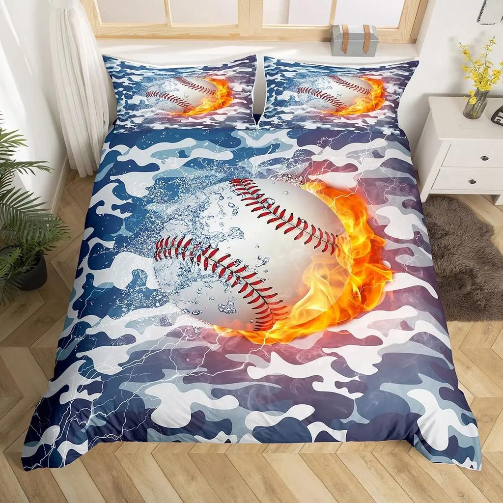 Baseball Game King Queen Duvet Cover Ball Sports Theme Bedding Set Athlete Competitive Quilt Cover Polyester Comforter Cover