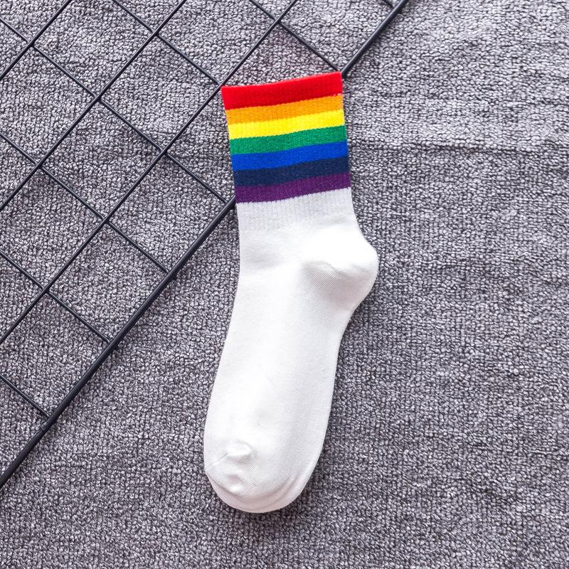 Girls' Japanese & Korean Style Rainbow Striped Mid-Calf Socks - Cute & Trendy