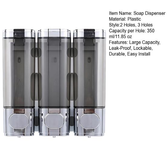 Dispenser Sapone Senza Foratura, Dispenser Shampoo e Balsamo, 3 Scomparti a Parete Bloccabile Doccia Grande Capacità Liquido per Casa Hotel