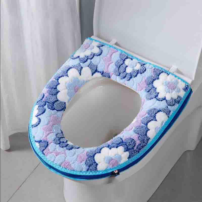 Lavador de assento de vaso sanitário diário feminino Almofada de assento de vaso sanitário doméstico Tipo zíper Quatro estações Capa de vaso sanitário universal Outono e inverno Espessamento de pelúcia