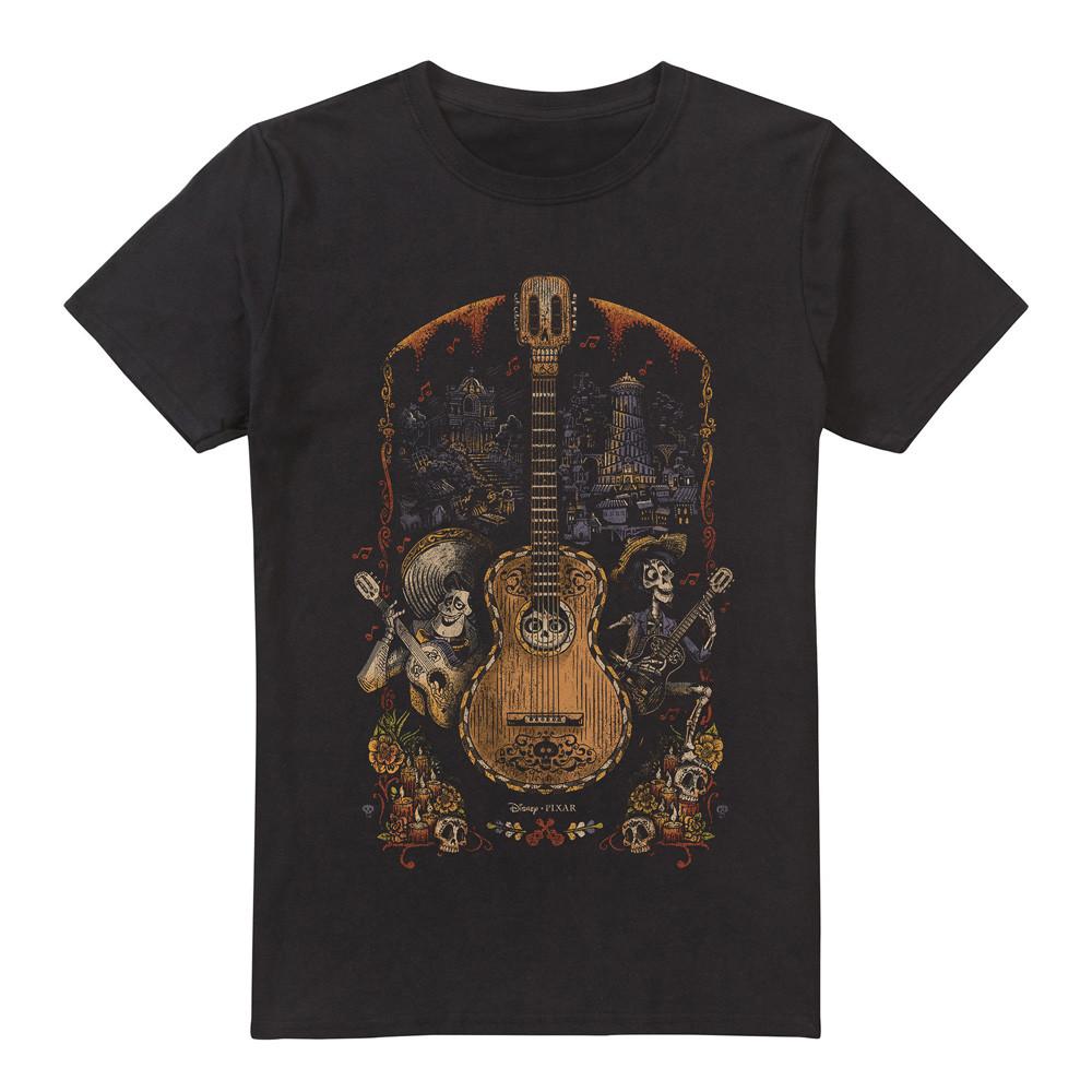 Coco Painted Poster With Guitar Ernest Miguel And Hector T-Shirt Black XXL