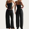 Women's Solid Color Vest, Camisole Top, Long Pants, Casual Wide Leg Pants, Home Set