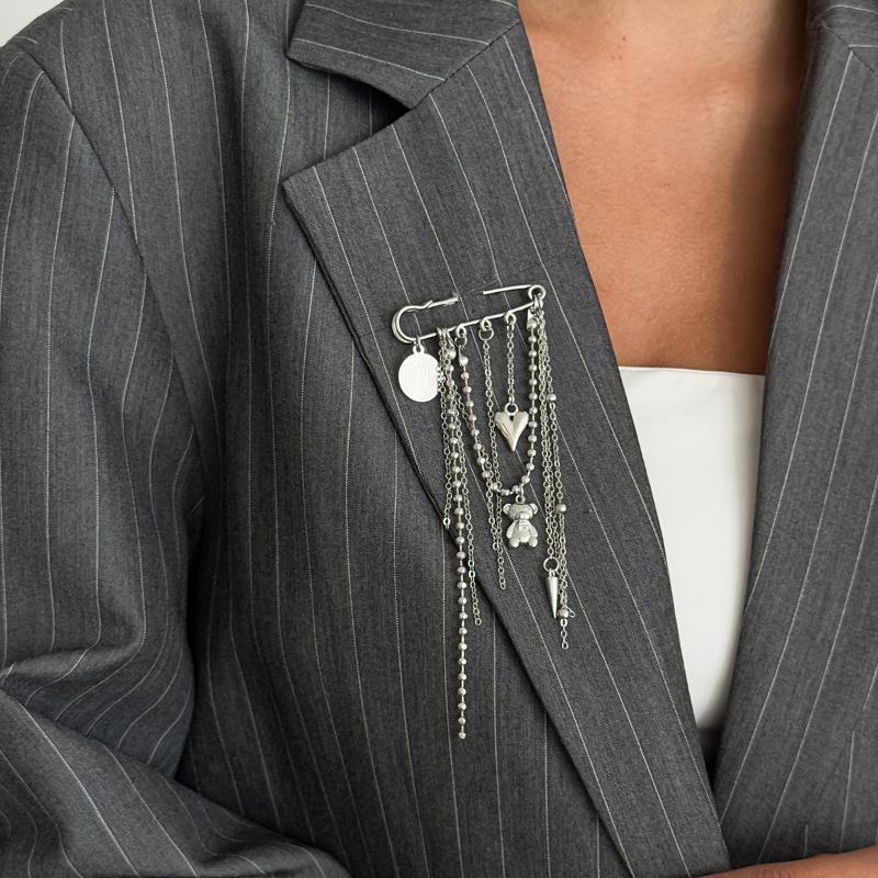 Unique Multi Layer Tassel Chain Brooch for Men Women Punk Personality Jewelry Accessory for Costume Formal Wear