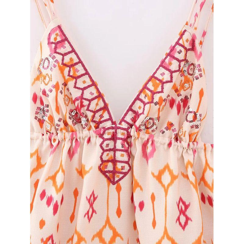 Jnleaog New Arrival Women's Clothing Sequin Embroidery Accessories Tops Retro Casual Vacation Sexy Backless Underwaist Sling