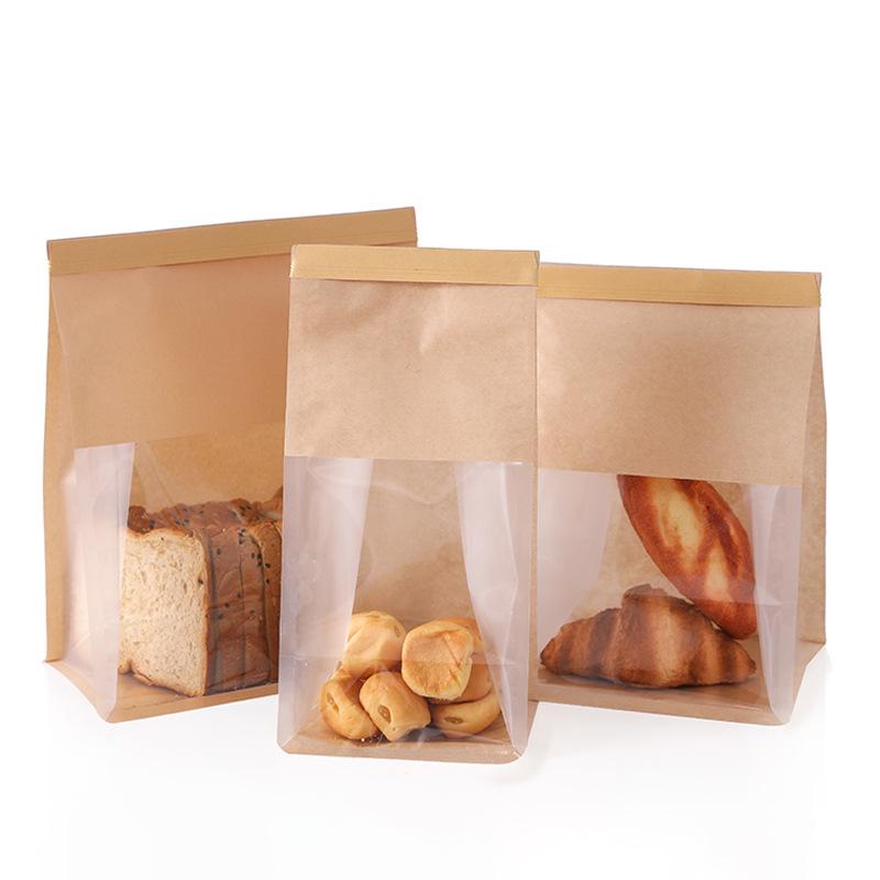 20pcs StoBag Kraft Bakery Bags with Clear Window Reclosable Zipper Bags for Bread Cookies Pastry Candy Cafe Takeout