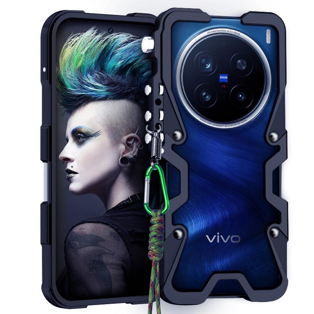 

For vivo X200 Pro 5G Bumper Case Aluminium Alloy Metal Phone Shell Cover with Strap Black