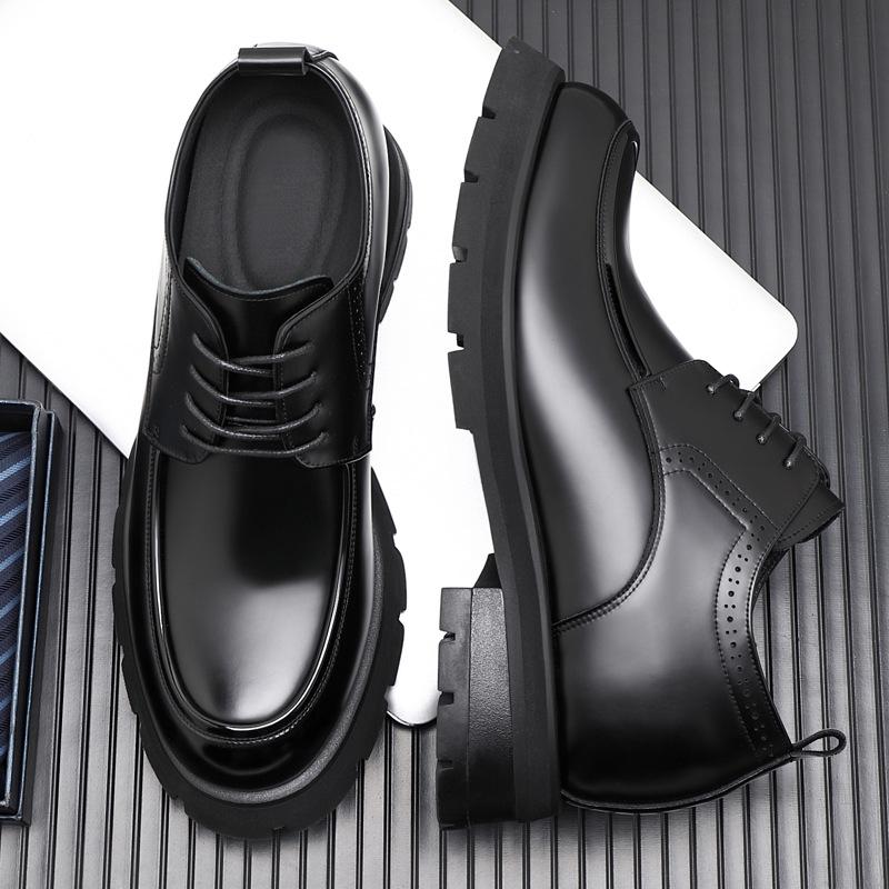 Inner heightening leather shoes men's spring and autumn new business dress shoes genuine leather patent leather glossy groom wedding shoes