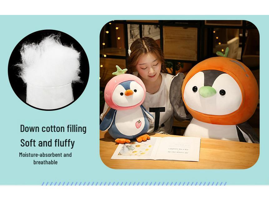 Large Fruit Penguin Pillow: Cute Antarctic Plush Toy for Bed, Huggable Sleeping Doll, Birthday Gift for Girls