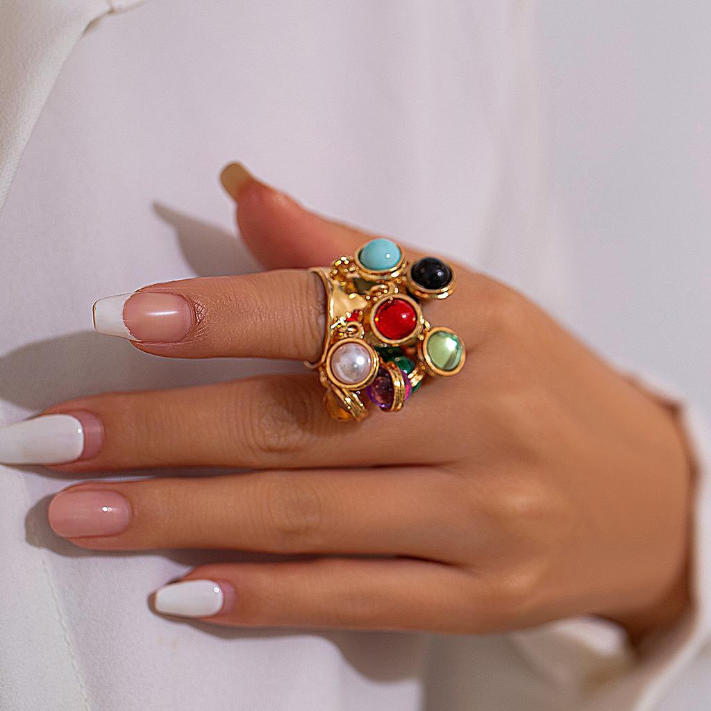 Inel Mare Exagerat Unic pentru Femei Ciucuri din Piatră Colorată Inel de Deget Ajustabil Vintage Bijuterii Grunge Steampunk