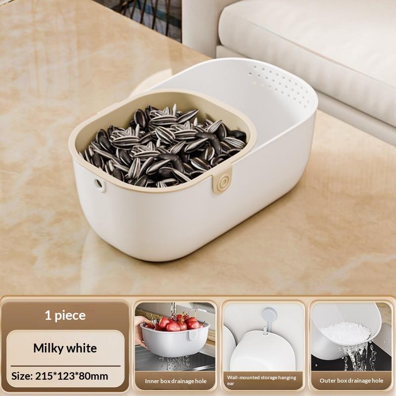 Double Layer Drain Basket Snacks Dried Fruit Box Thickened Household Fruit Plate Kitchen Drain Tray 1Pc