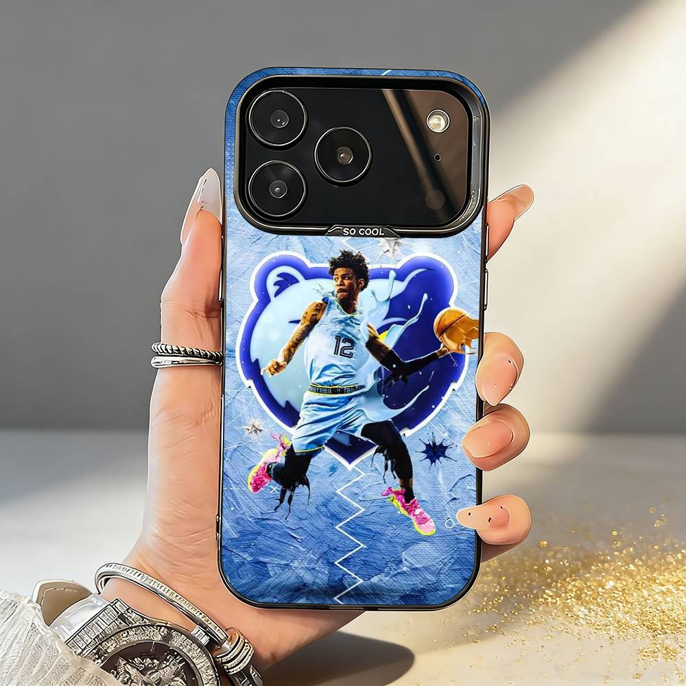 1PC Cool B-Basketball J-Ja Morant 12 Phone Case For iPhone17,16,15,14,13,12,11,Pro,MAX Gray Matte Silicone Black Cover