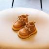 Children's Yellow Leather Martin Boots: Soft Sole Autumn/Winter Toddler Walking Shoes for Boys and Girls.