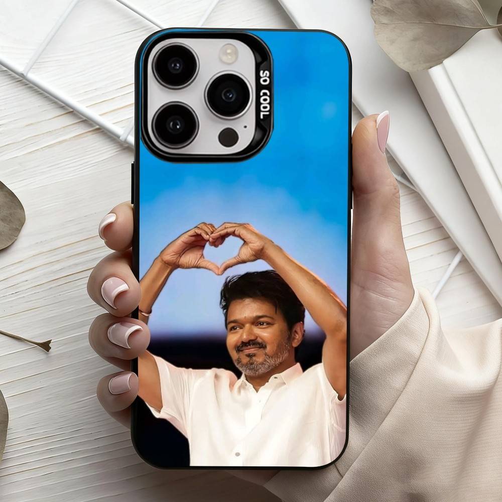 T-ThalaPathy Actor V-Vijay-Y Phone Case For iPhone17,16,15,14,13,12,11 Plus,Pro Max Black Candy Silver Plated Cover