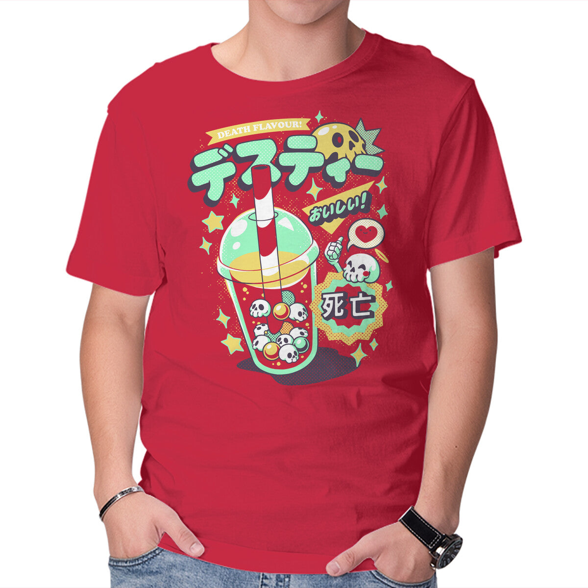 Unisex Crew Neck T-Shirt Death Tea Boba Graphic Short Sleeve Casual Tee L