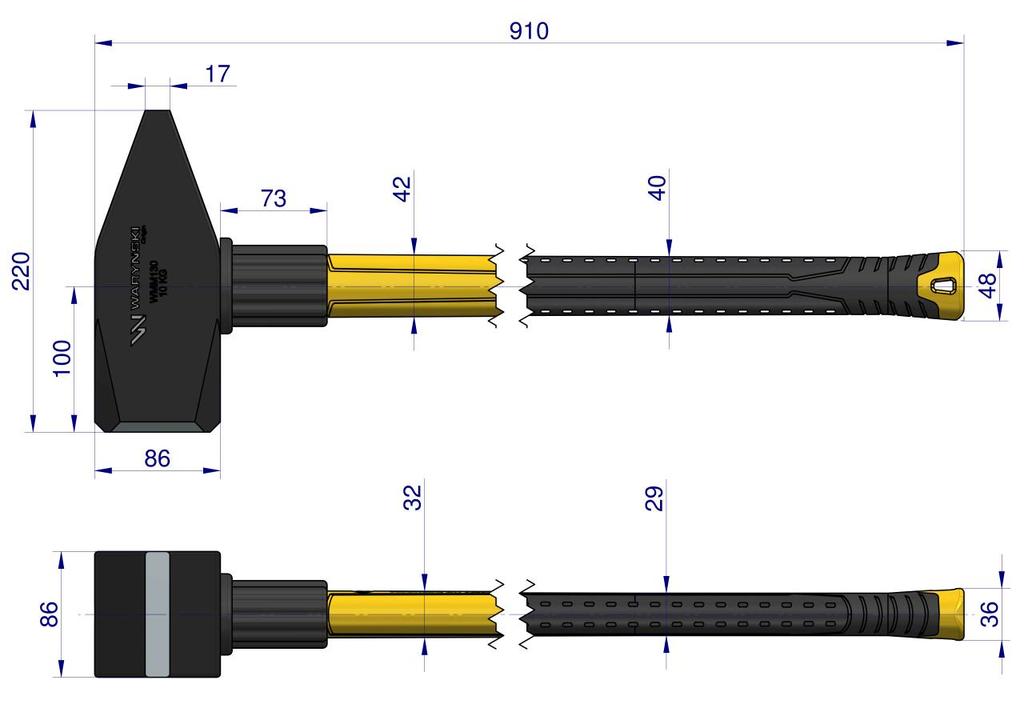 10 Very Heavy Locksmith' Hammer with a Fiberglass Handle, for Construction Workshop Work, Waryński
