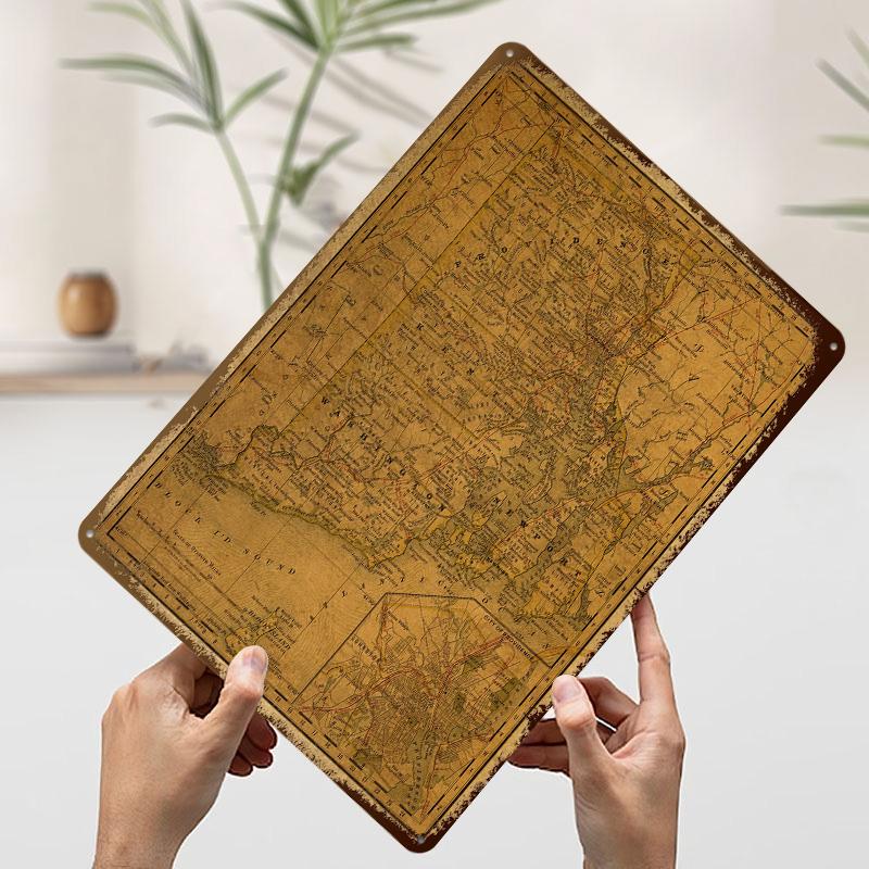 Old Rhode Island Map Metal Poster Custom Wall Art Retro Vintage Tinplate Signs for Man Cave Decoration Living Room Decor Men