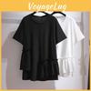 Summer Size Tshirt Plus Womens Midlength Ruffle Splicing Shortsleeved Tops