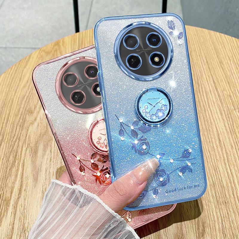 KADEM For Realme 13 Pro 5G (Global)/13 Pro+ 5G (Global) Case Ring Kickstand TPU Flowers Phone Cover Gradient Glitter