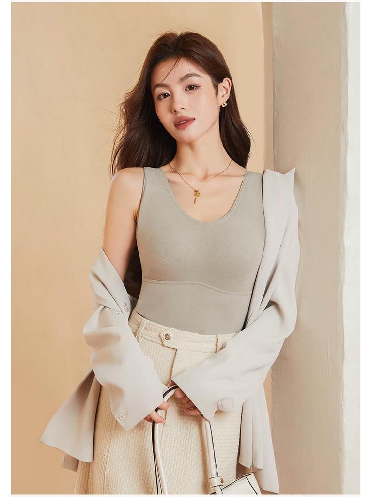 Women's Lyocell Warm Vest with Integrated Bra - Slimming Autumn/Winter Base Layer