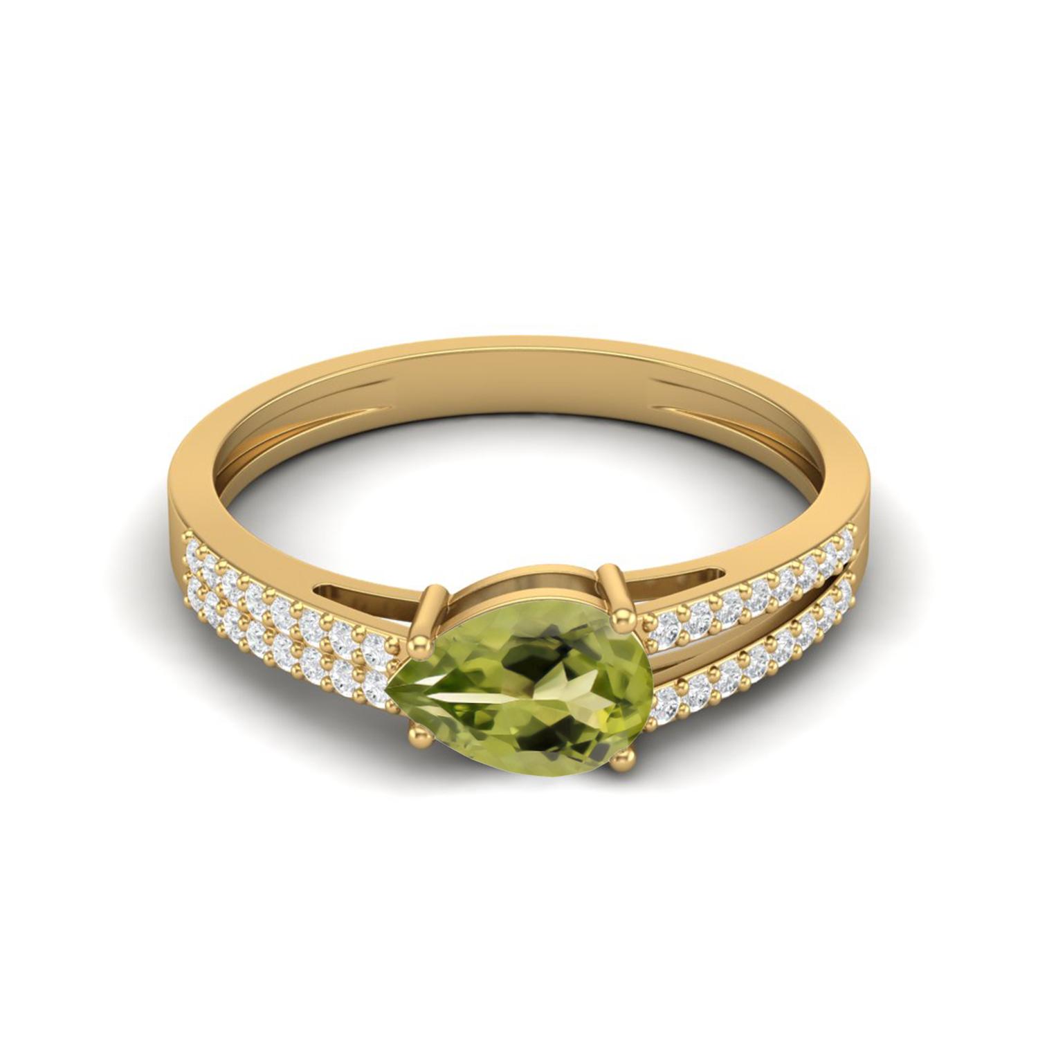 7X5MM Pear Peridot 925 Sterling Silver Gold Vermeil Split Shank Women Engagement Ring 11 жёлтый