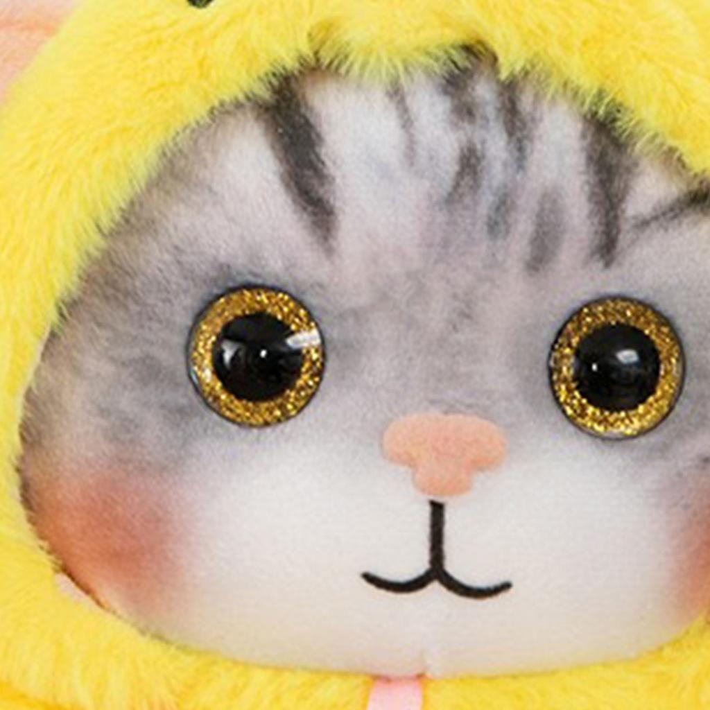 Cat Plush Toy Lovely Bell Soft Colorful Fuzzy Stuffed Cat Plush Toy for Children Birthday Yellow