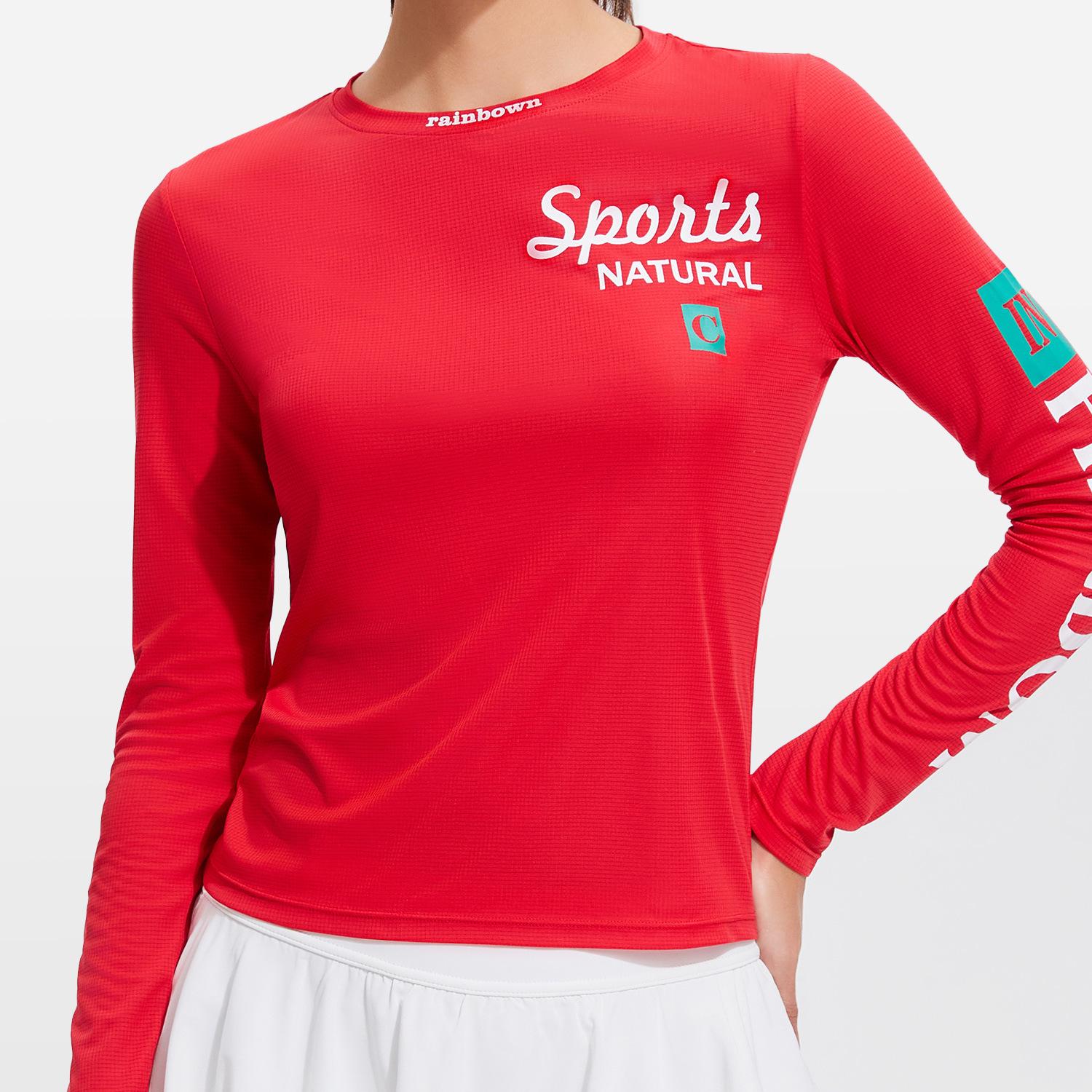 

Женский быстросохнущий облегающий спортивный топ с длинным рукавом и принтом S красный