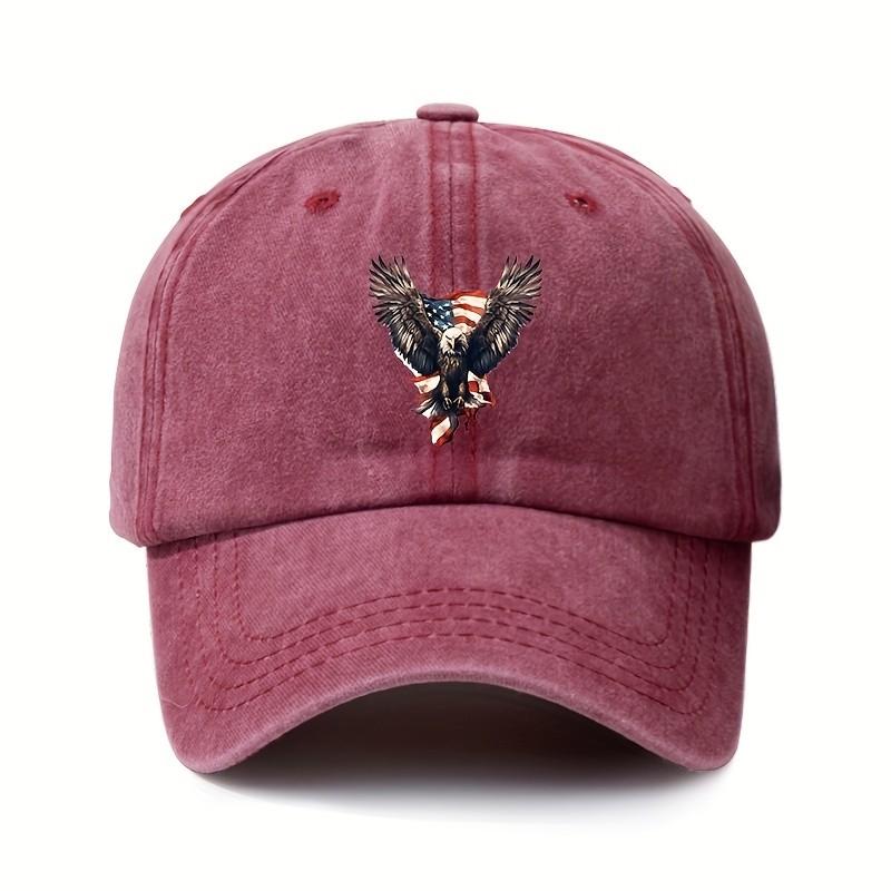 Eagle American Flag Washed Baseball Cap Vintage Distressed Cotton Outdoor Adjustable Cap One Size