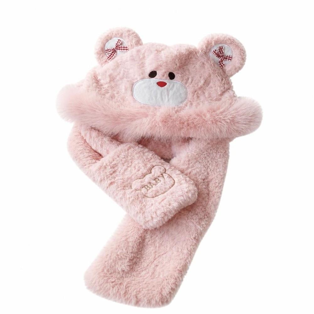 Windproof Gloves Scarf Hat 3-in-1 Winter Plush Scarf NEW Little Bear Hooded Scarf Autumn Winter