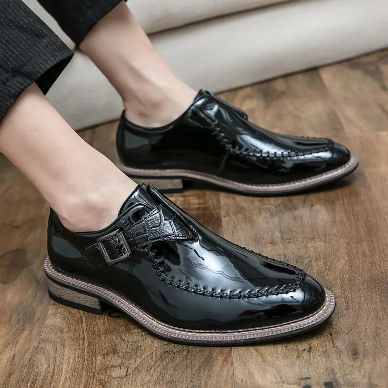 Fashion British Style Men's Black Dress Shoes Big Size 47 48 Pointed-Toe Leather Formal Shoes Men Luxury Red Oxford Shoes Man Moccasin