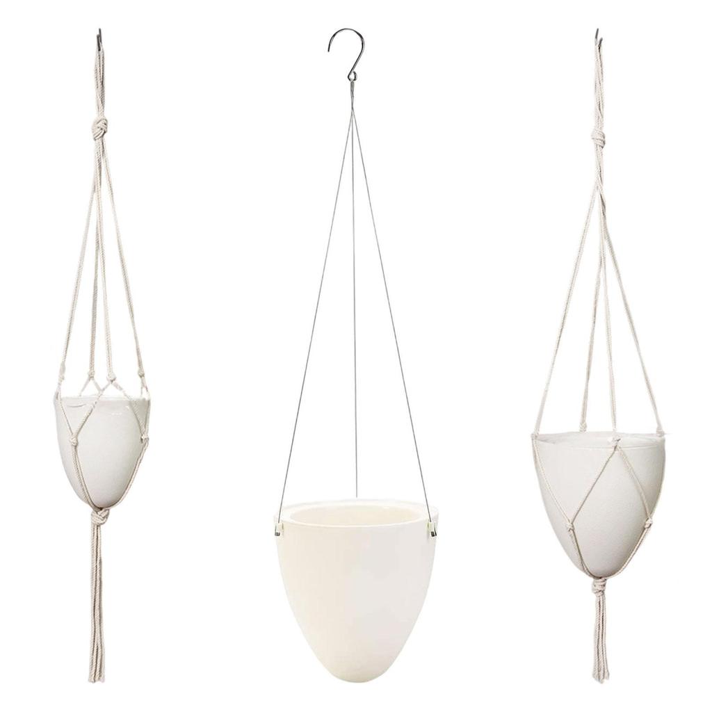 Decorative Self Watering Hanging Plant Pot White ABS Flower Basket with Eggshel Design for Balcony and Indoor Outdoor Garden