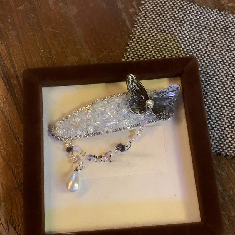 

Блестящая жемчужная бабочка с кисточкой заколка-автомат корейская версия милая атмосфера боковая заколка модная универсальная свежие аксессуары для волос женщины