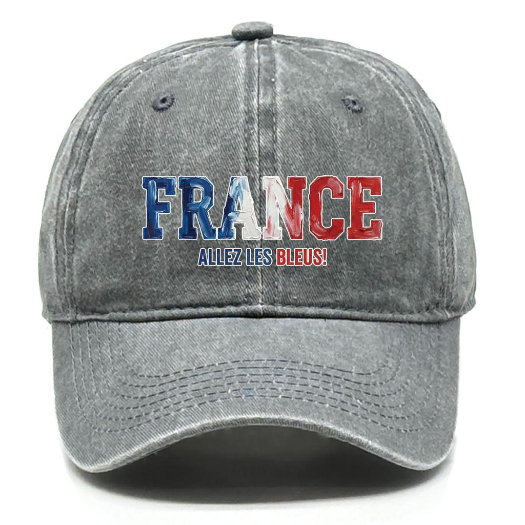Sun Hat With "FRANCE" "ALLEZ LES BLEUS" Flag Printed , Adjustable Baseball Hat Slouchy Solid Color Retro Cozy Man's Cap