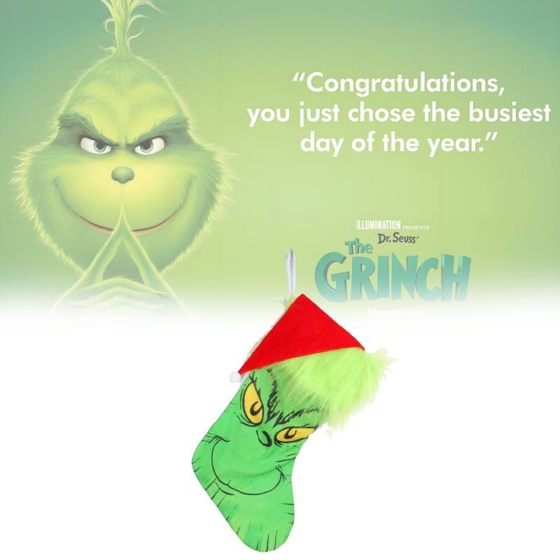 Grinch Green Christmas Stocking Adorable Plush Glow In The Dark Candy Bag Decoration