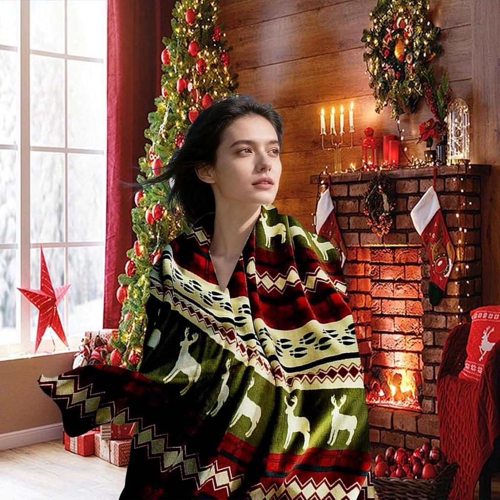 Christmas Plaid Blanket Comfortable Flannel Blanket Warm Snowflake Design for Sofa Bedding Home Decor Kids Adults Holiday Gift