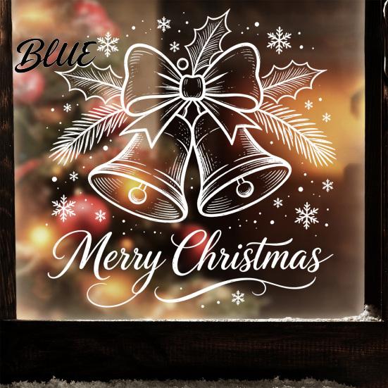 Winter Festive Glass Decoration Christmas Bell Window Sticker PVC Decals with Snowflake Bow Patterns for Xmas Party Ornaments Holiday Home
