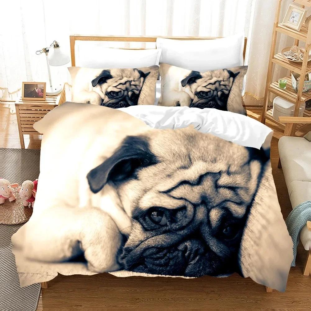 Lovely Pug Dog Animal Happy Dogs Comfortable Duvet Quilt Cover Pillowcase Bedding Set Children Bedroom Decoration Home Textile