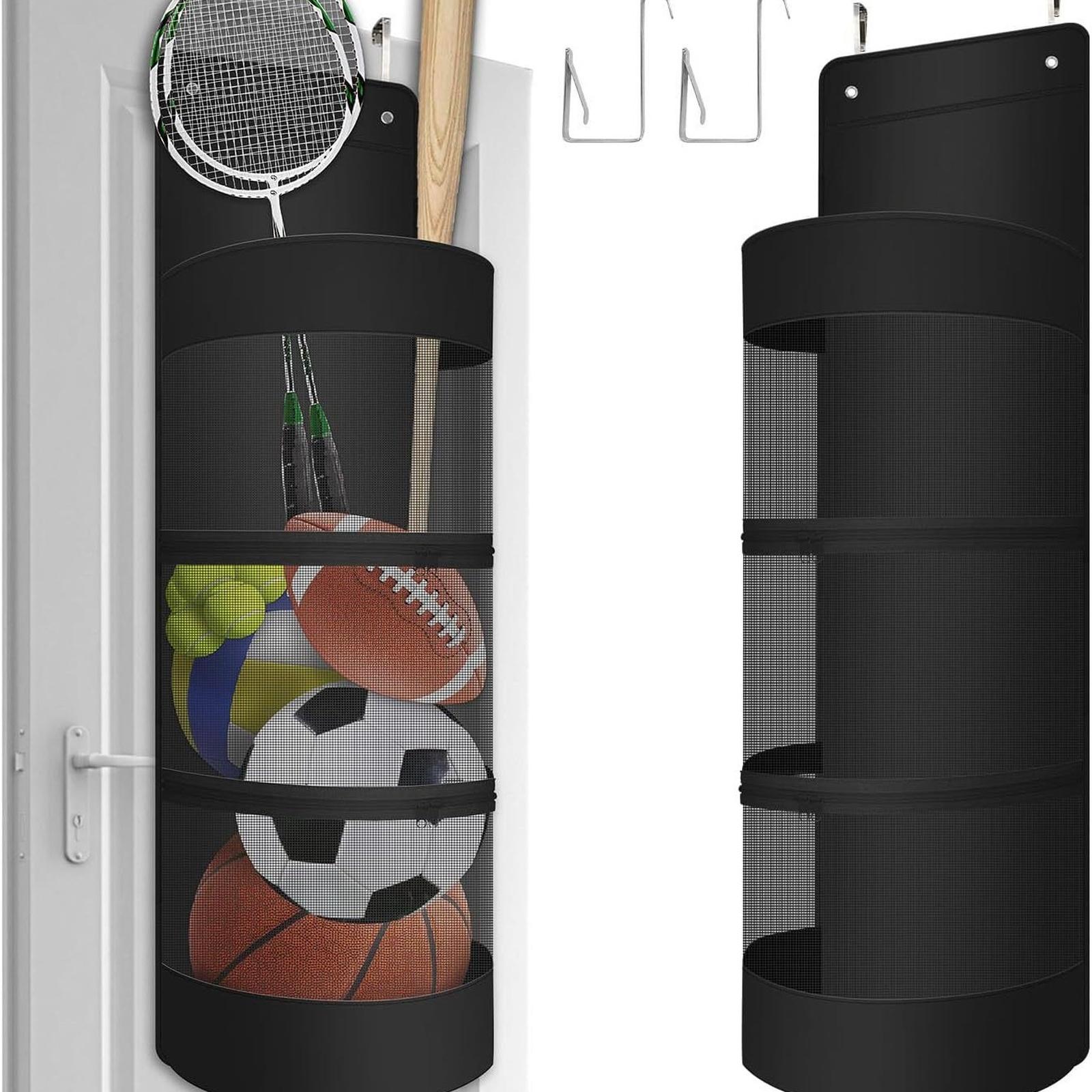

Over The Door Hanging Sports Equipment Organizer with Metal Hook Ball Storage for Basketball Football Volleyball Tennis Toy One Size